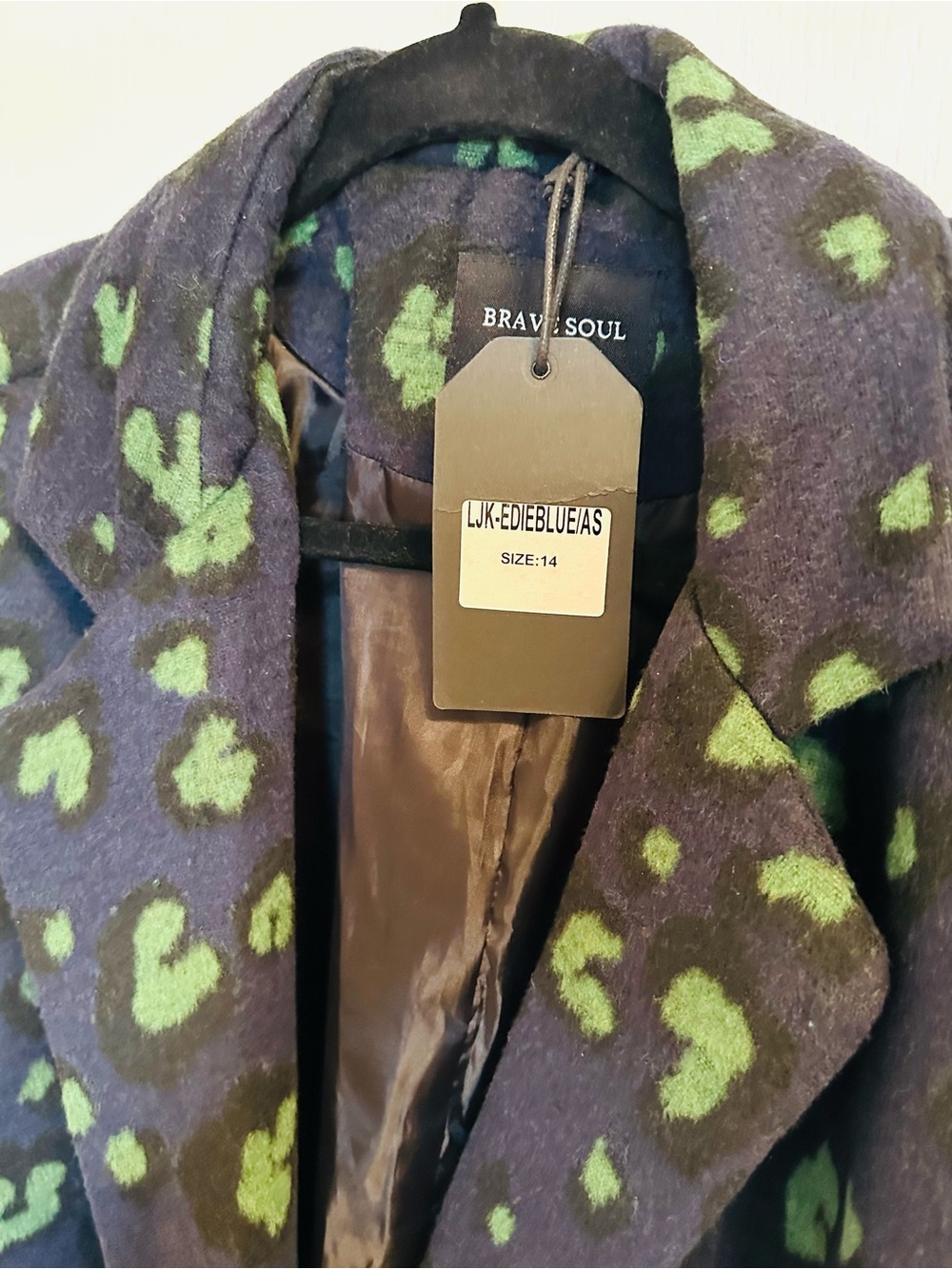 Brave Soul Leopard Print Coat Blue Green Statement Coat (14 US) (NEW) - Picture 4 of 6